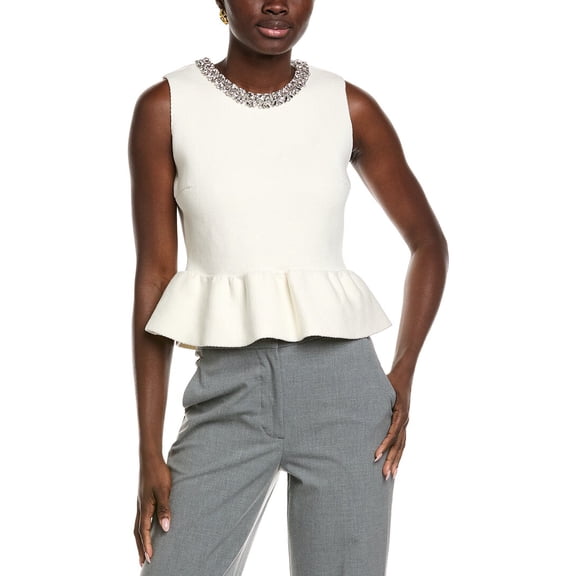 Endless Rose womens  Jewel Trim Peplum Knit Top, s, Ivory