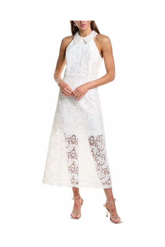 womens Lace Halter Maxi Dress, l, White