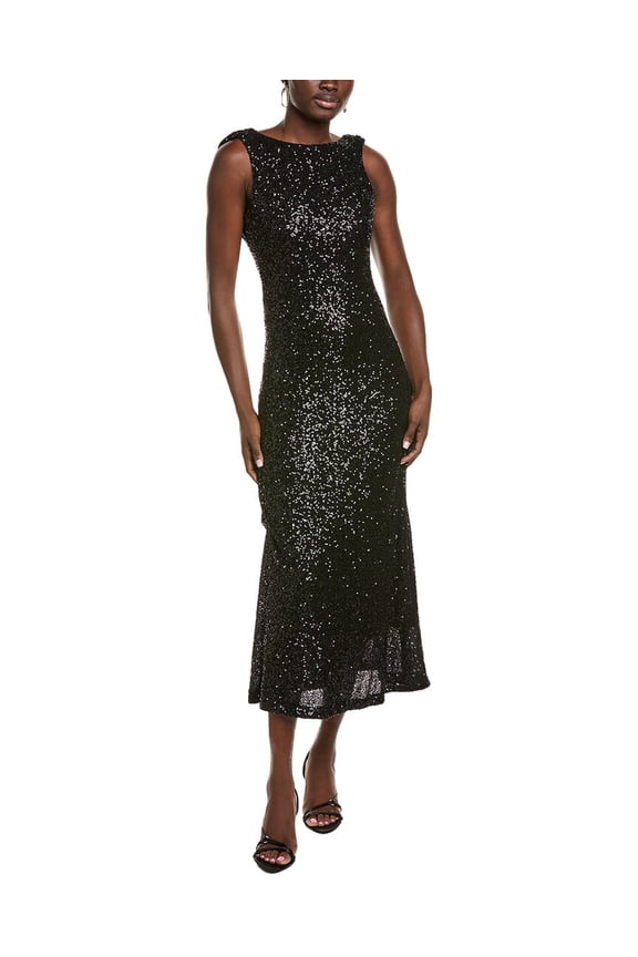 womens Open Back Sleeveless Sequins Maxi Dress, xs, Black