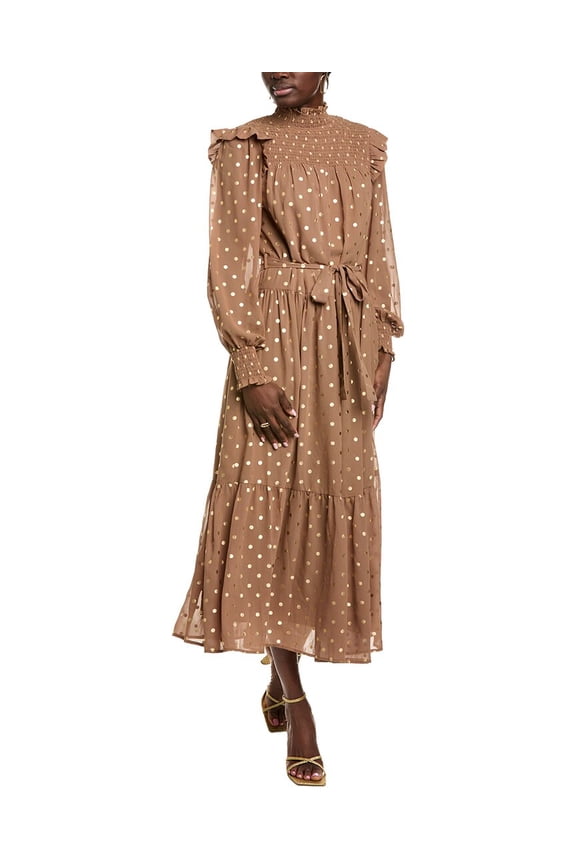 womens  Polka Dot Maxi Dress, l, Brown