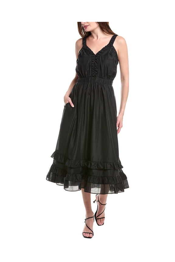 womens Ruffle Maxi Dress, s, Black
