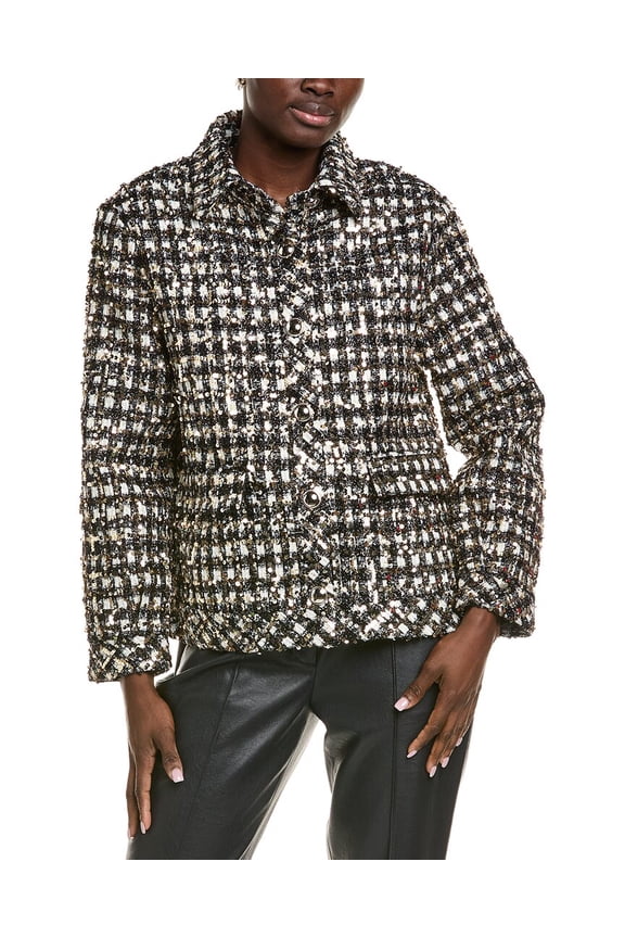 womens  Sequins Check Jacket, s, Black