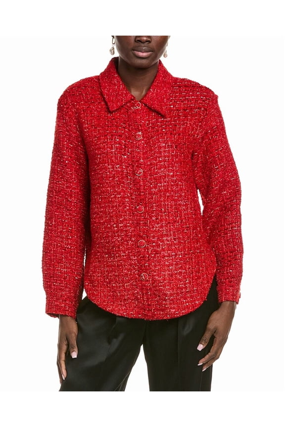 womens Tweed Shirt, l, Red
