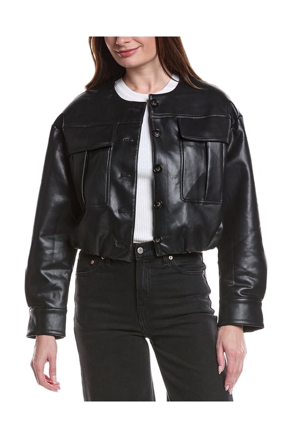 womens  Vegan Leather Button Jacket, s, Black