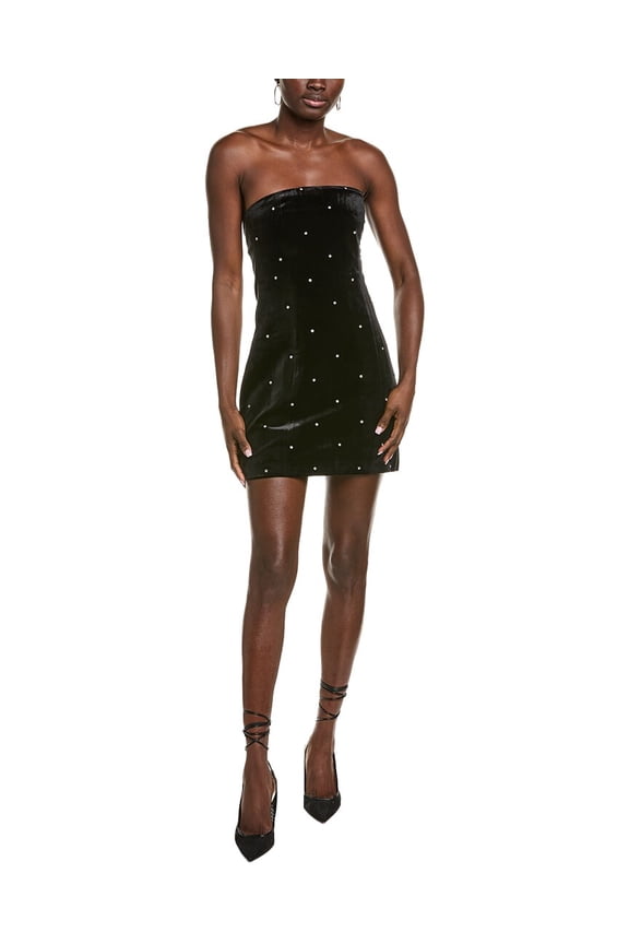 womens Velvet Rhinestone Mini Dress, s, Black