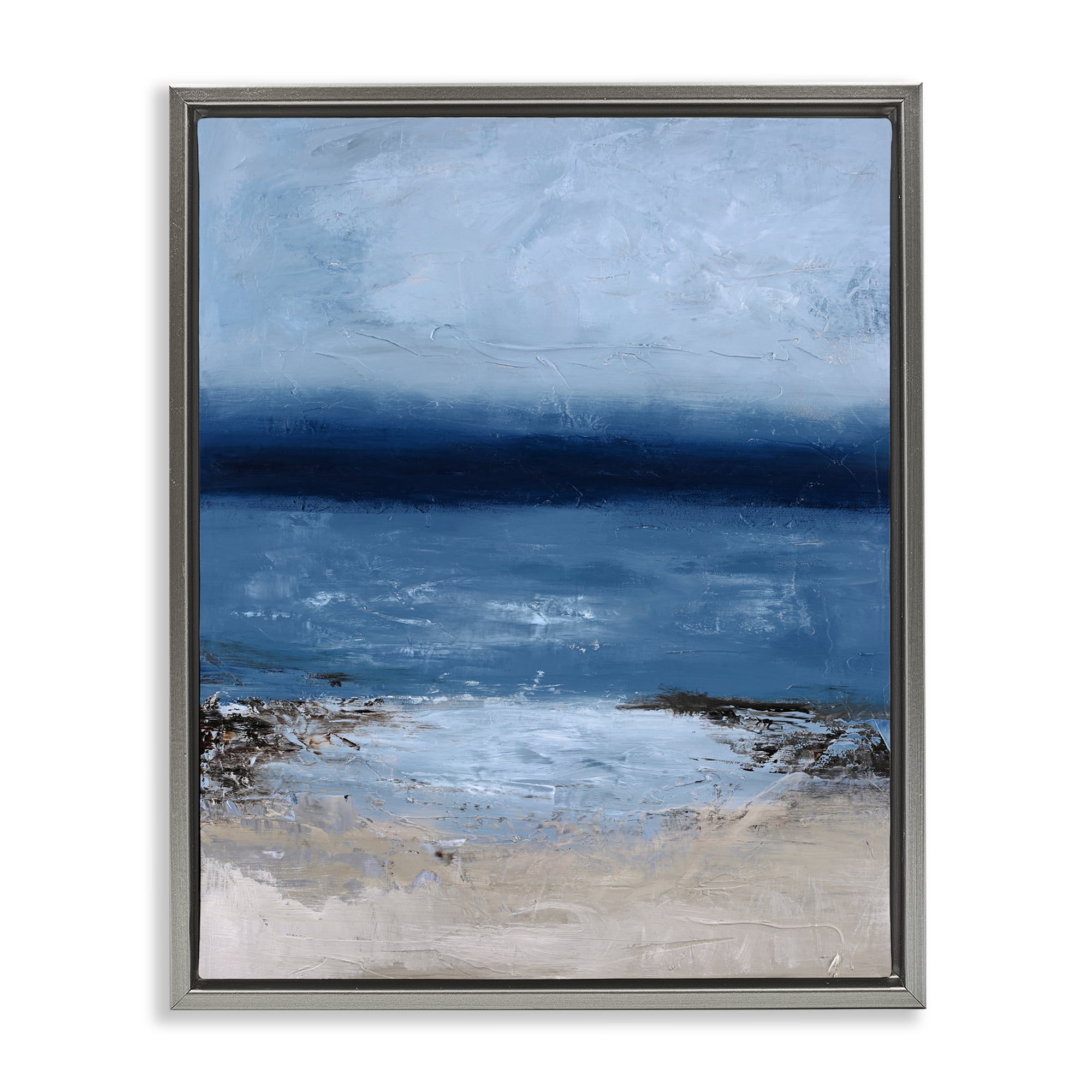 Endless Sea Moods Gray Framed Floater Canvas Wall Art, design by Design Fabrikken