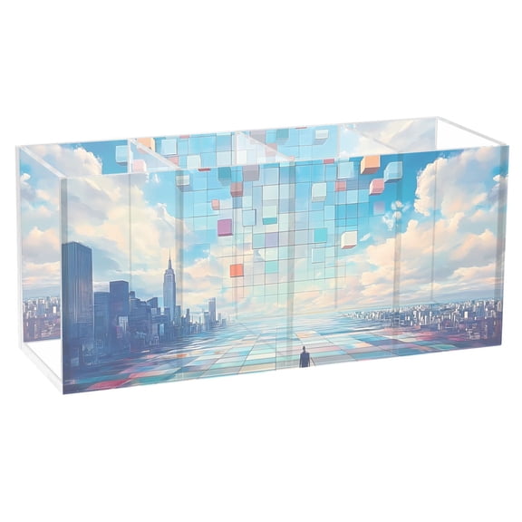 Endless Square Acrylic Pencil Pen Holder Cup 4 Compartments Desktop Organiser 7.87"x2.78"x3.54"