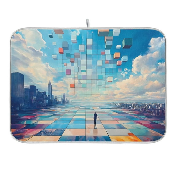 Endless Square Dish Drying Mat 16x18 Absorbent Microfiber Draining Rack Pad for Kitchen Counter Sink