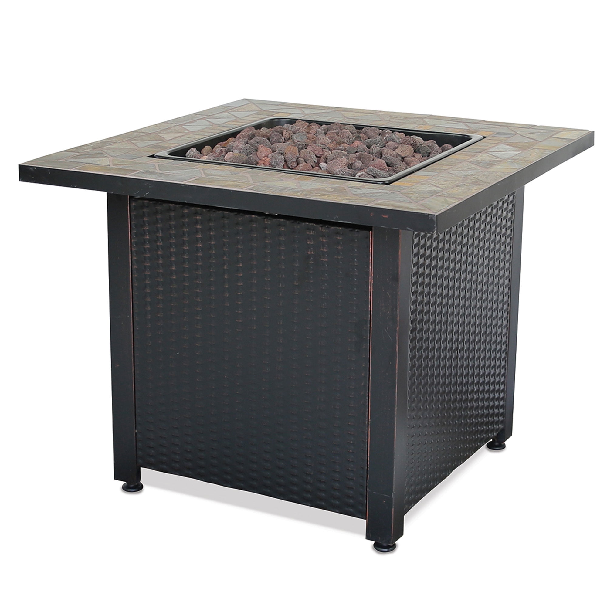 Medium Brown Steel Propane Fire Pit Table with Lava Rocks