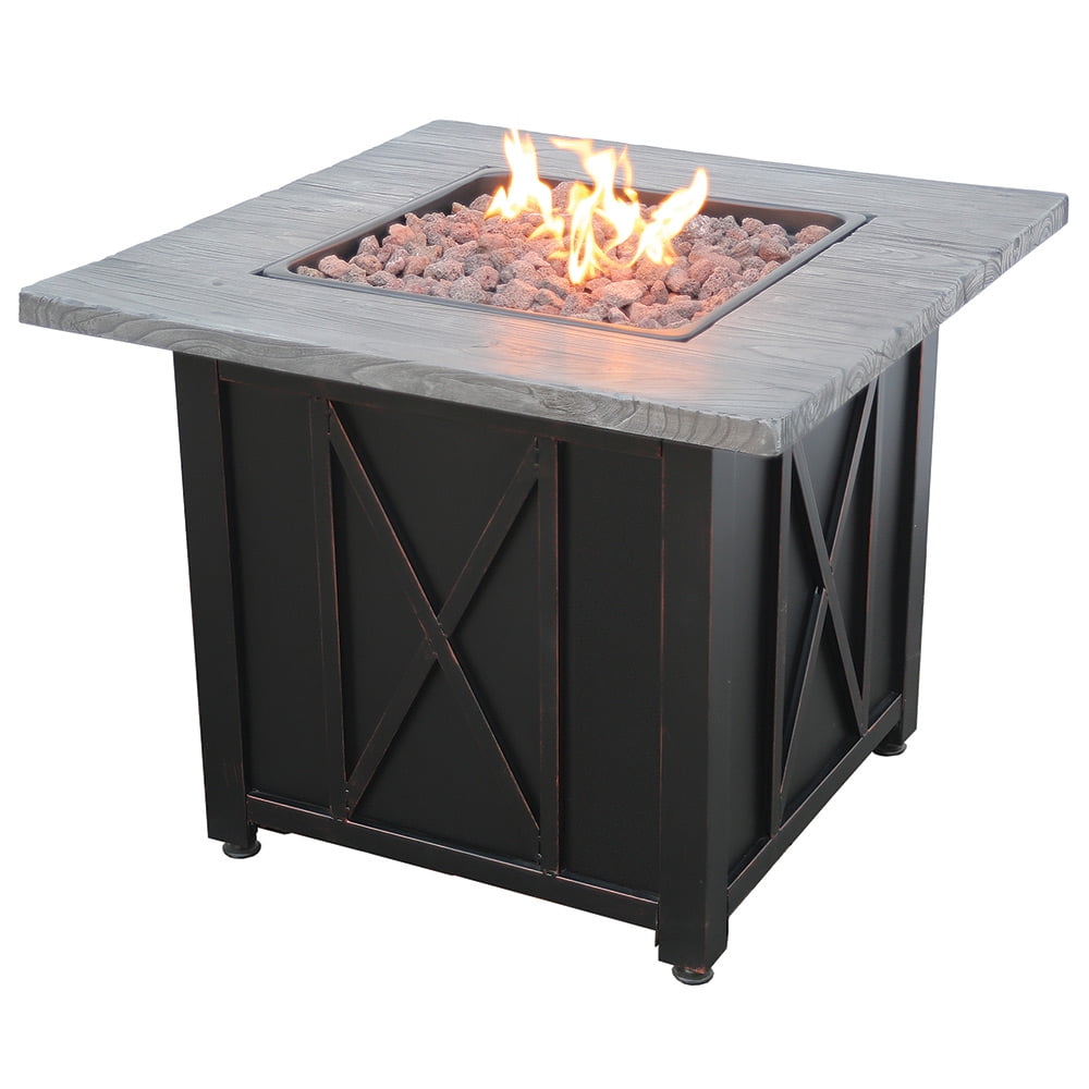 Endless Summer 30" Square LP Gas Outdoor Fire Pit with Weathered Wood Grain Printed Mantel