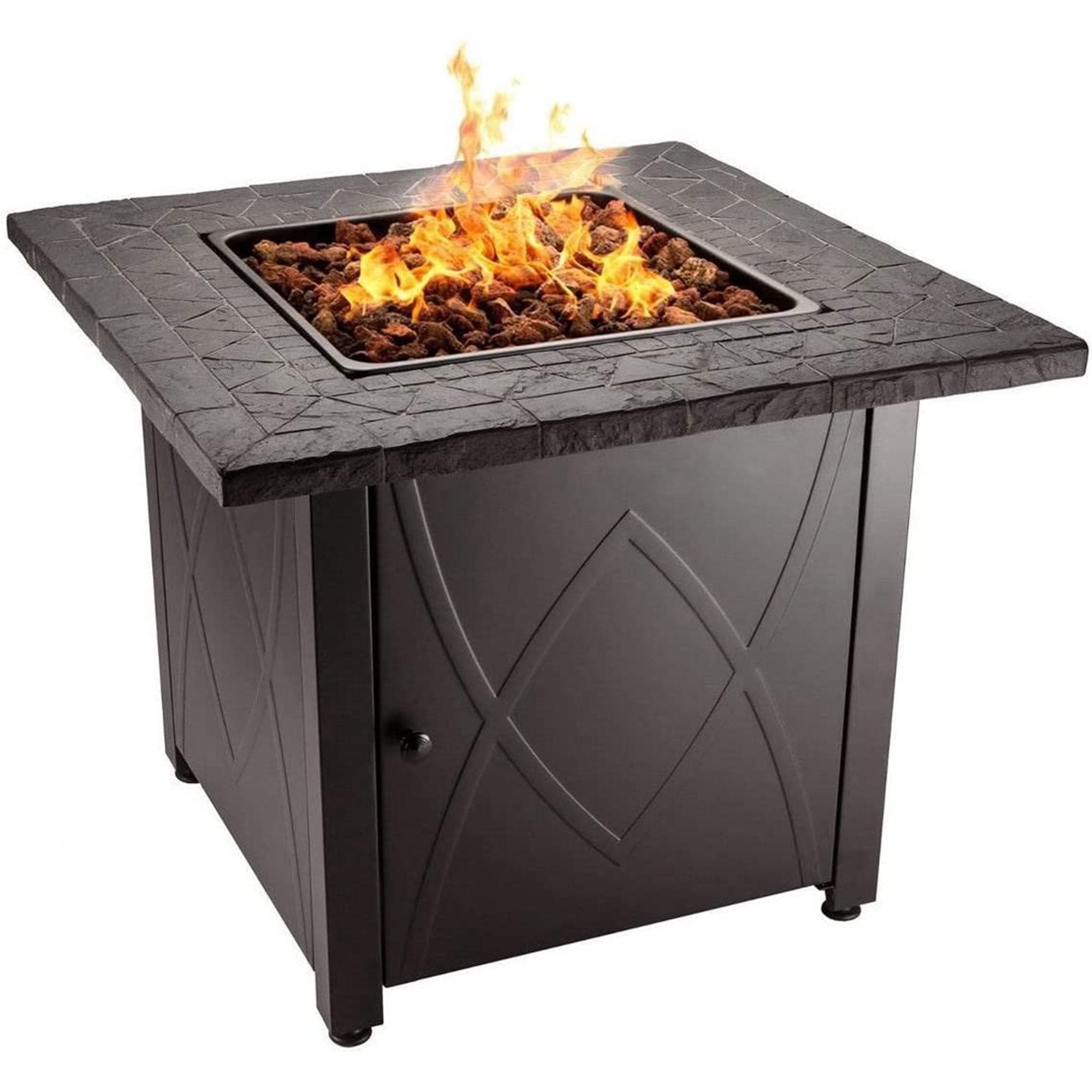 30 Inch Brown Gas Fire Pit Table with Slate Mantel