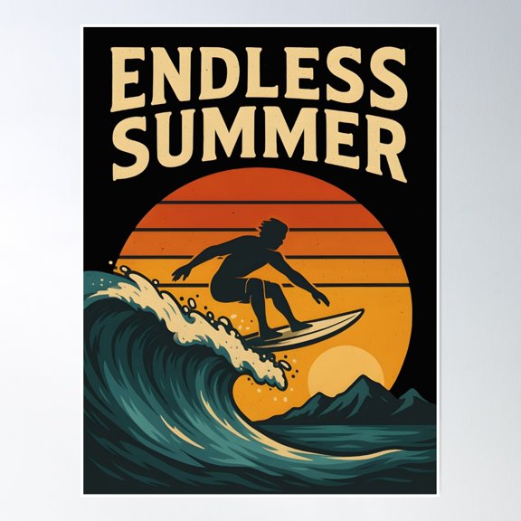 Endless Summer – Classic Surfing At Sunset Design Poster Wall Art, Modern Wall Decor, 8x12 UNFRAMED