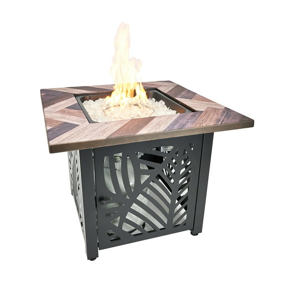 Endless Summer Darby 30 in Square Outdoor UV Printed LP Gas Fire Pit Table, Brown faux wood, brown