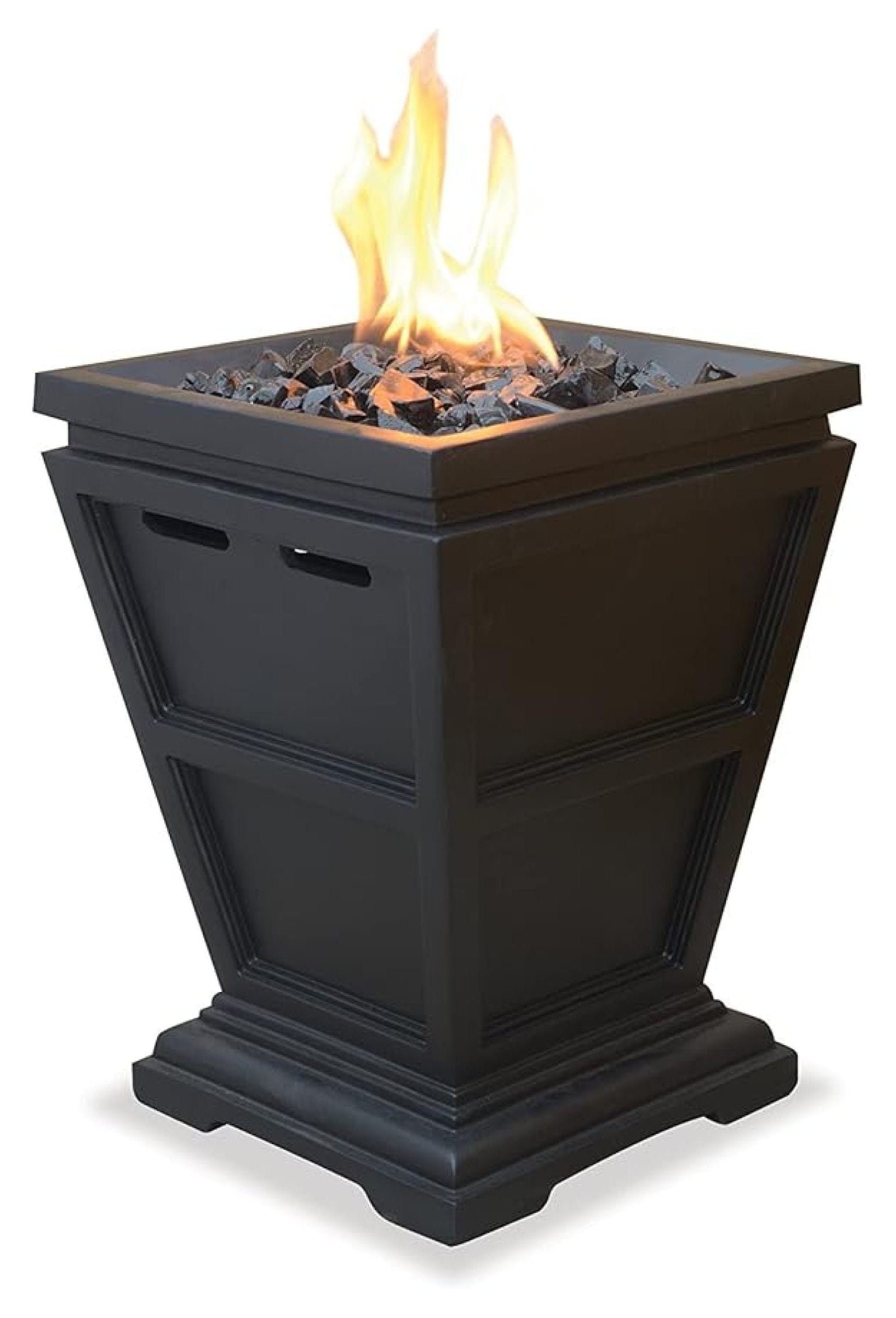 15 Inch Outdoor Fire Column Endless Summer, Slate Faux Stone Base and 10000 BTU Flame, Modern Patio Garden Decor, Black