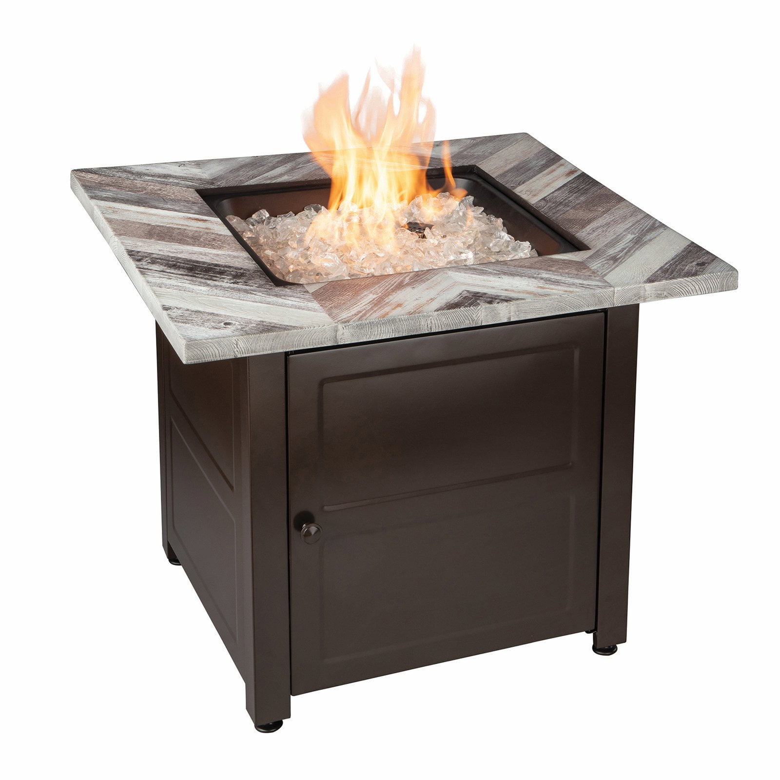 Uniflame Duvall 30" Square Printed Faux Wood Mantel LP Gas Patio Fire Pit