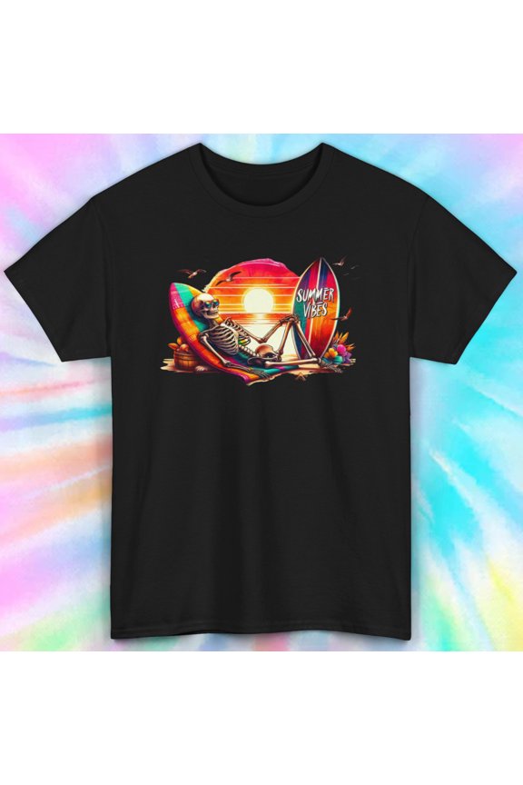 Endless Summer Vibes Skeleton Tee | Sunset Surf Graphic T-Shirt | S-5XL