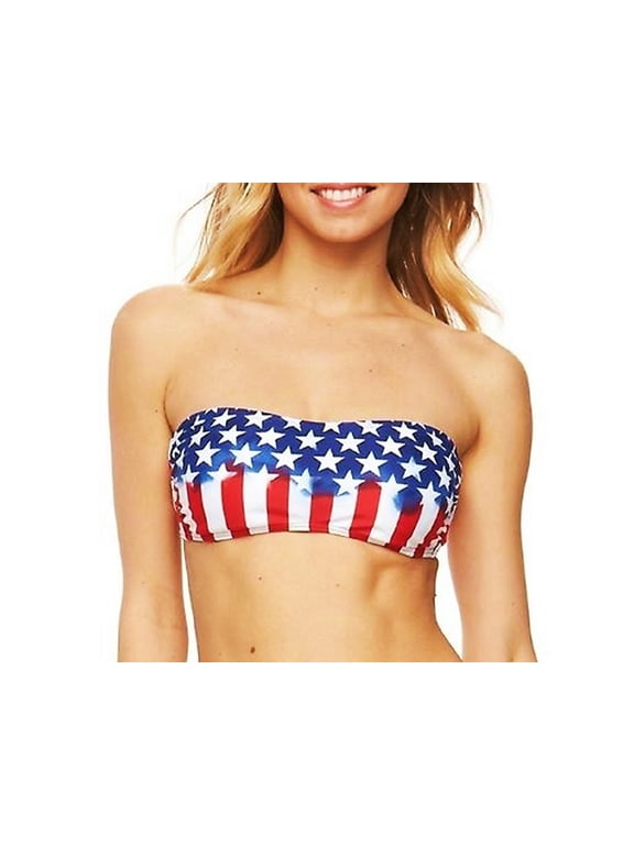 Patriotic American Flag Bandeau Halter Bikini Top Swimwear Juniors' XS