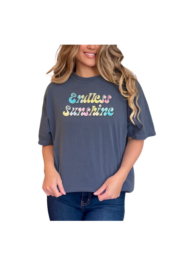 Endless Sunshine & Summer Themed Tie Dye Art, Denim Comfort Colors T-Shirt, Medium