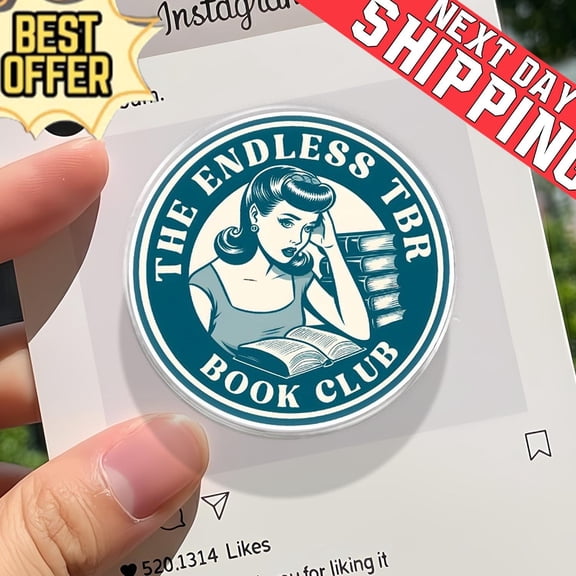 Endless TBR Book Club Griptok, Retro 50s Reader Phone Stand, Acrylic Tech Accessory