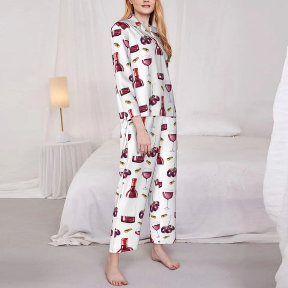 Endless Wine Celebration Sleepwear Autumn Adorable Wine Glass Oversized Pajama Sets Women Long Sleeve Night Design Nightwear