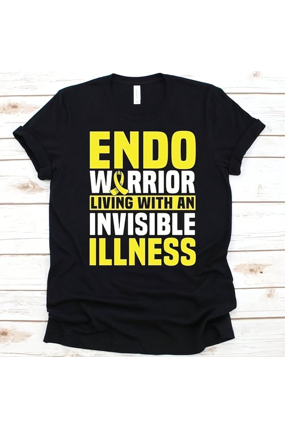 Endo Warrior Living With An Invisible S1Hirt, Endometriosis Awareness, Endometrm Survivor, Yellow R4