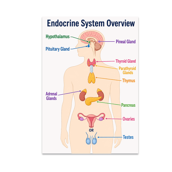 Endocrine System Overview Diagram - Biology Enthusiast - 13x19 Poster Print