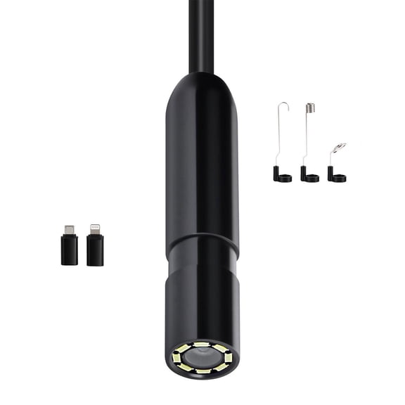 Endoscope Camera 1920P HD Borescope with 8 LED Lights 16.4FT Semi Rigid Cable 2X Zoom IP67 Waterproof for Android iOS Auto Plumbing Inspection