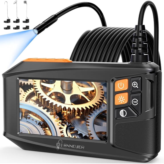 Endoscope Camera, 1920P HD Digital Borescope with 4.3" IPS Screen, No App No WiFi Endoscope with 8 Adjustable LED Lights, IP67 Semi-Rigid Cable Waterproof Drain Camera (16.4ft/5m)
