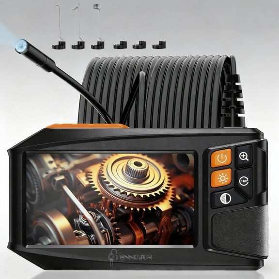 Endoscope Camera with 4.3" HD 1920P Screen, 8 Adjustable LEDs Borescope Snake Inspection Camera, 32.8ft Semi-Rigid Cable, IP67 Waterproof Tool Kit for Automotive Plumbing DIY, Cool Gadgets