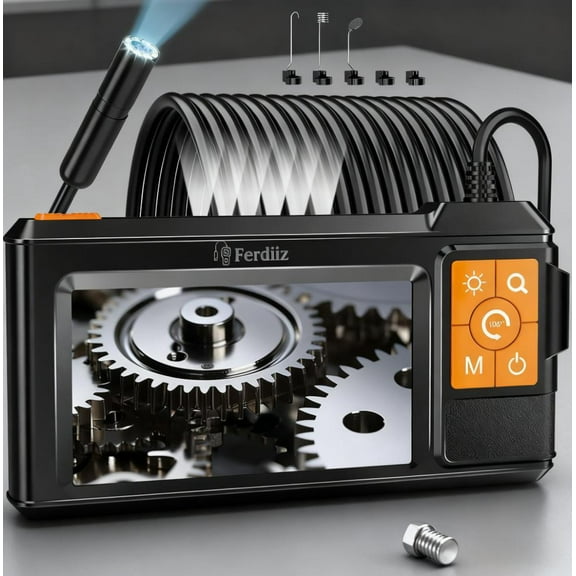 Endoscope Camera with 4.3" IPS Screen, 1920P HD Inspection Camera with 8 LED Lights, 32.8ft Semi-Rigid Cable & Back LED Light, IP67 Waterproof Borescope, Cool Gadgets for Men