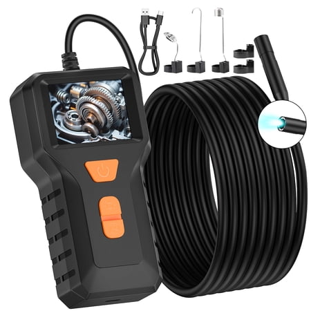 Industrial Endoscope Camera with Light,1080P Digital Borescope Camera Sewer Tools w/ 2" LCD Screen,8 LED Lights,16.4FT Semi-Rigid Cable Cord 8mm IP67 Waterproof Pipeline Inspection Camera for Sewer