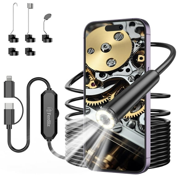 Endoscope Camera with Light, 1920P HD Borescope with 8 Adjustable LED Lights, Borescope with 32.8ft Semi-Rigid Snake Camera with Light, 7.9mm IP67 Waterproof Inspection Endoscope for iOS and Android