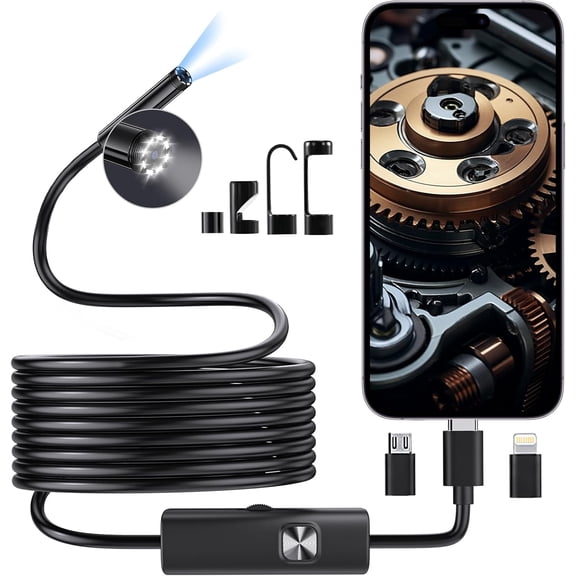 Endoscope Camera with Light, 1920P HD Borescope with Dimmable LED, Endoscope Camera for iPhone & Android, 16.4ft Semi-Rigid Snake Camera, IP67 Waterproof Inspection Tools, Gifts for Men