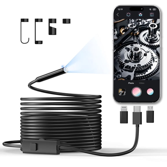 Endoscope Camera with Light, 1920P HD Borescope Inspection Camera with 8 Adjustable LEDs, IP67 Waterproof Semi-Rigid Snake Cable for Android, iPhone, and iPad(16.4ft, Single Lens)