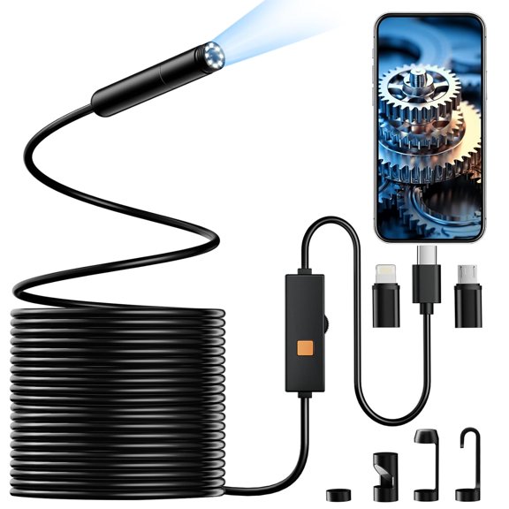 Endoscope Camera with Light, 1920P HD Borescope Tools 8 Adjustable LED Lights, 32.8FT Semi-Rigid Snake Cord IP67 Waterproof Inspection for iPhone, iPad, iOS and Android Phone