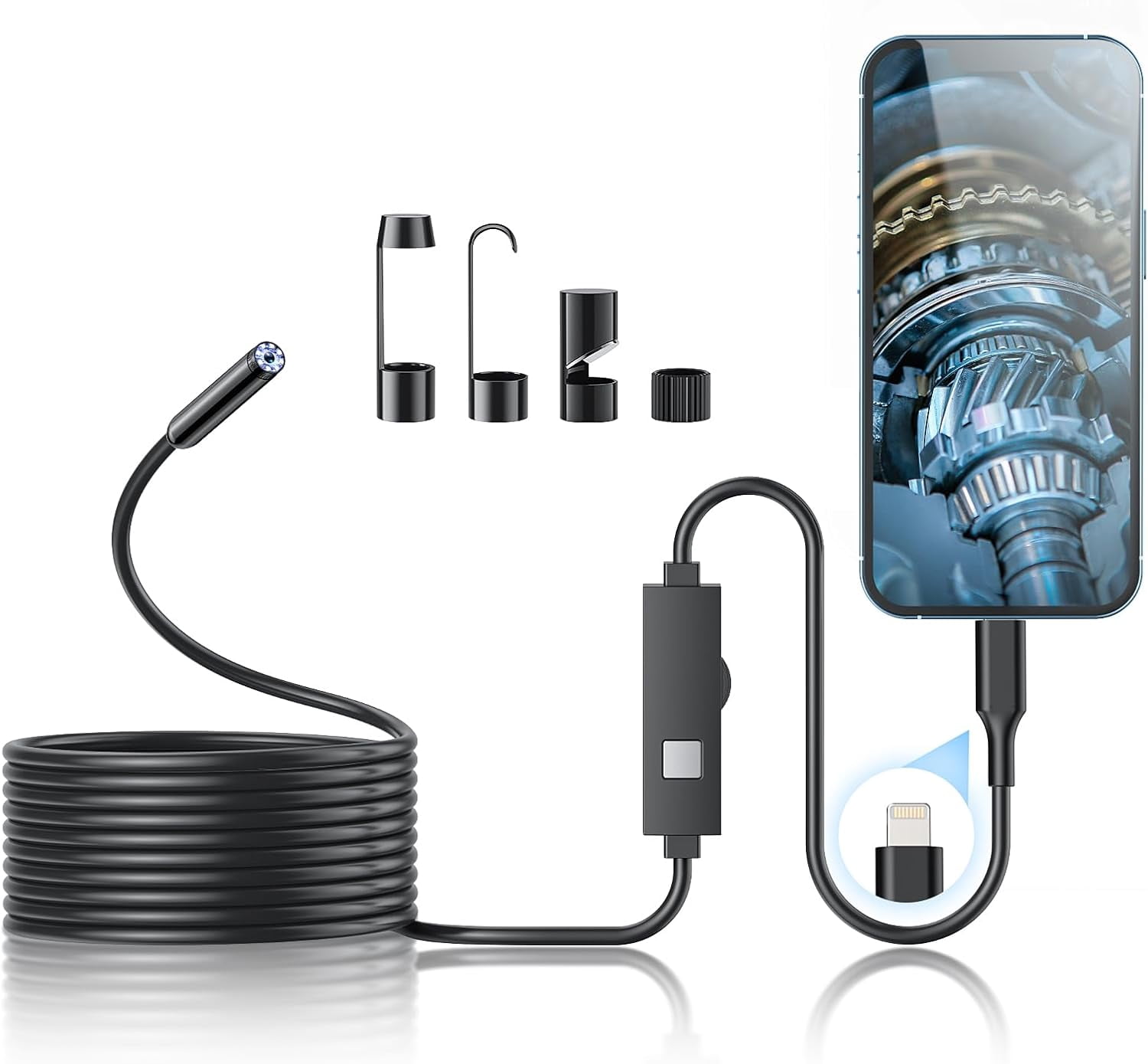 Endoscope Camera with Light,1920P HD Borescope Tools with 8 Adjustable LED Lights, Endoscope with Semi-Rigid Snake Camera, IP67 Waterproof Inspection Borescope for iOS and Android-16.4ft Dual-Lens