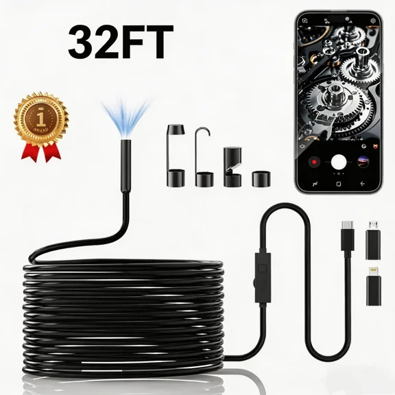 Endoscope Camera with Light, 1920P HD Borescope Tools with 8 Adjustable LED Lights, Endoscope with Semi-Rigid Snake Camera, Inspection Borescope for iOS and Android - 16.4ft Single Lens
