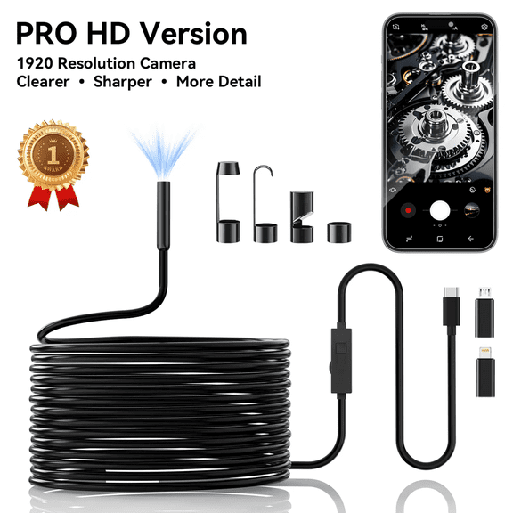 Endoscope Camera with Light, 1920P HD Borescope Tools with 8 Adjustable LED Lights, Endoscope with Semi-Rigid Snake Camera, Inspection Borescope for iOS and Android - 16.4ft Single Lens