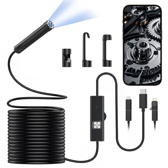 GPED Endoscope Camera with Light,1920P HD Borescope Tools with 8 Adjustable LED Lights, Endoscope with Snake Camera, IP67 Waterproof Inspection Borescope for iOS and Android-16.4FT