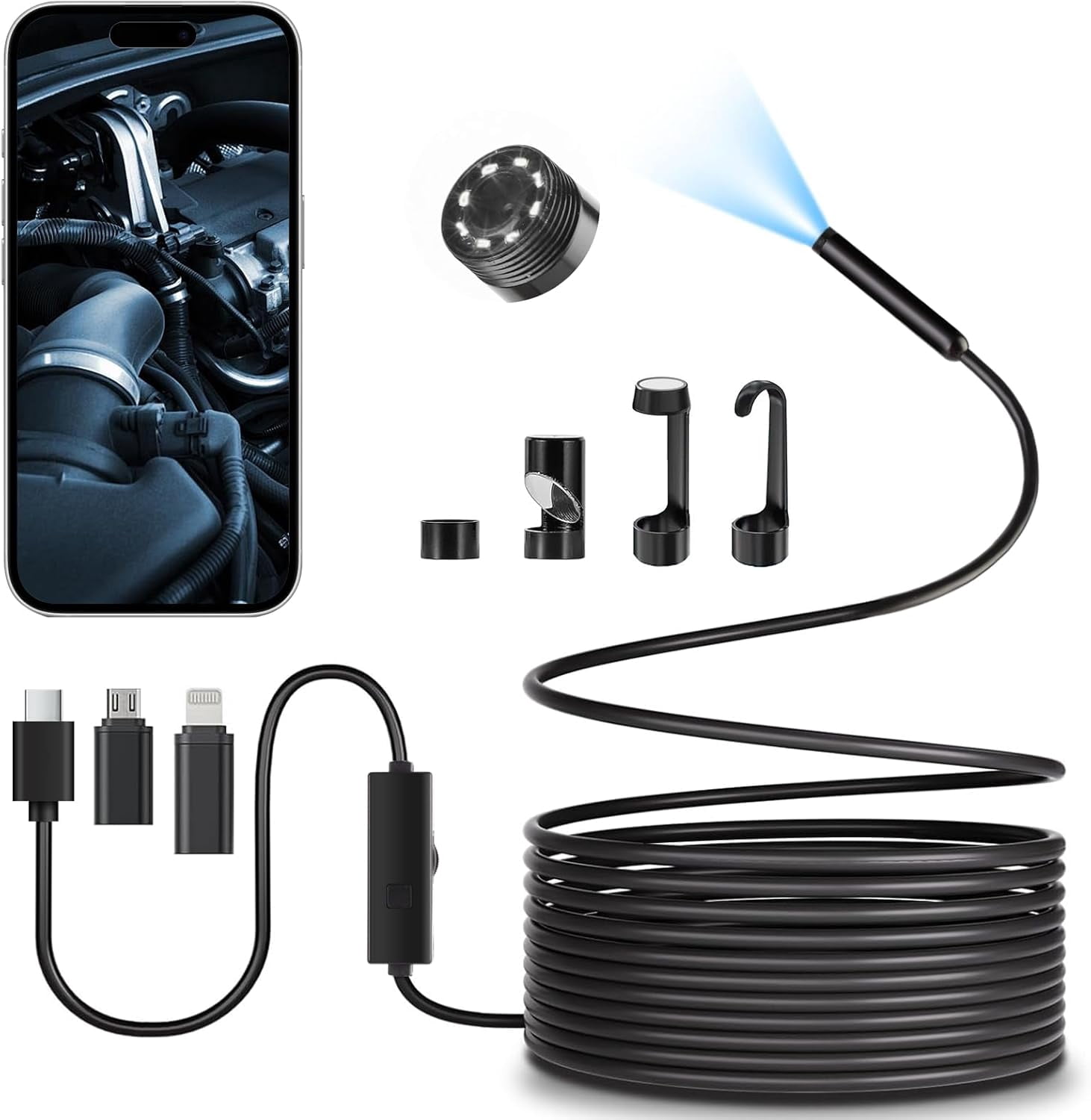 Endoscope Camera with Light, 1920P HD borescope Camera,IP67 Waterproof ...