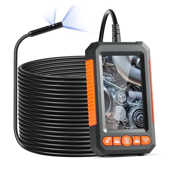 Endoscope Camera with Light, 49.2FT Borescope 1080P, 4.3" Screen, Dual Lens Inspection Camera, 8+1 LED, 4X Zoom, Waterproof Snake Camera for Auto Plumbing HVAC