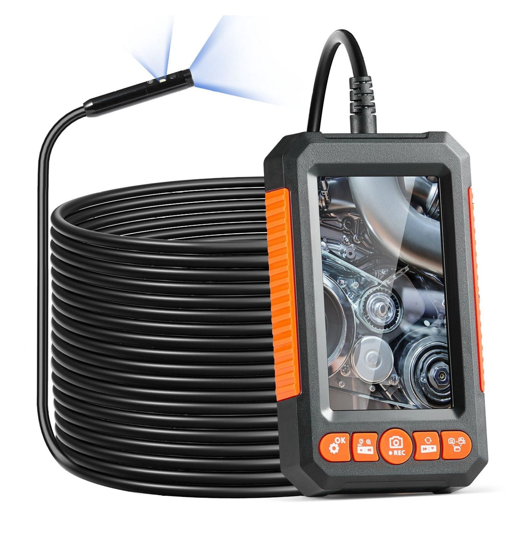 Endoscope Camera with Light, 49.2FT Borescope, 4.3" Screen 1080P, Dual Lens, 8+1 LED, 4X Zoom, IP67 Waterproof Inspection Camera for Automotive Plumbing HVAC