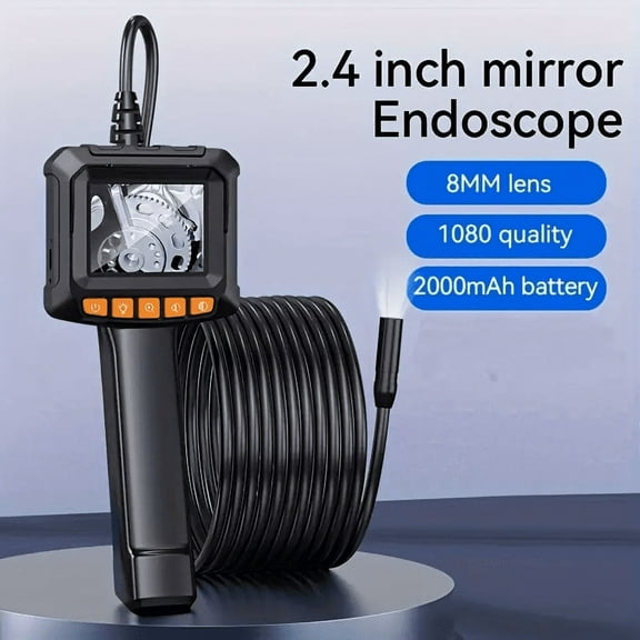 Endoscope Camera With Light, Borescope 1080P HD Inspection Camera With 2.4" IPS Screen Handheld Industrial Digital Snake Camera 16.5ft Semi-Rigid Cable IP67 Waterproof With 8LEDs