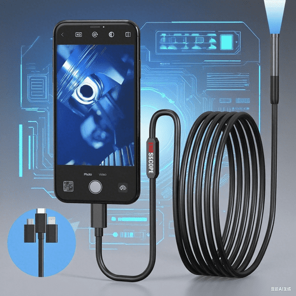 Endoscope Camera with Light, Borescope with 6 LED Lights, 9.8ft Semi-Rigid Snake Camera, IP67 Waterproof Inspection Borescope Camera, Suitable for Android iPhone iPad, Tools for Men