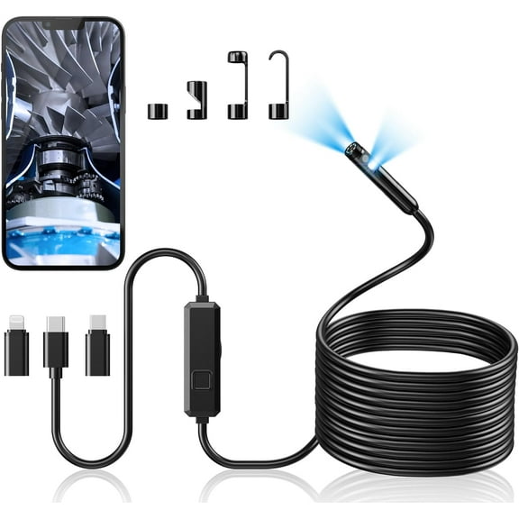 Endoscope Camera with Light, Dual-Lens 1920P HD Borescope with 8 Adjustable LED Lights, IP67 Waterproof Boroscope Inspection Camera Tools, 9.8ft Semi-Rigid Snake Camera for iOS & Android
