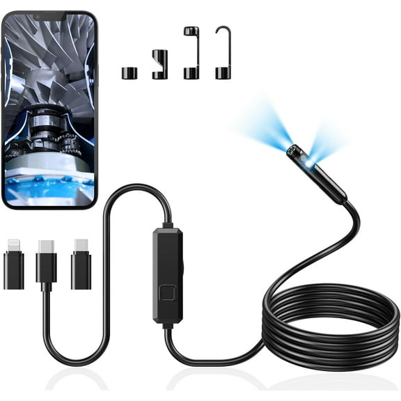 Endoscope Camera with Light, Dual-Lens 1920P HD Borescope with 8 Adjustable LED Lights, IP67 Waterproof Boroscope Inspection Camera Tools, 9.8ft Semi-Rigid Snake Camera for iOS & Android