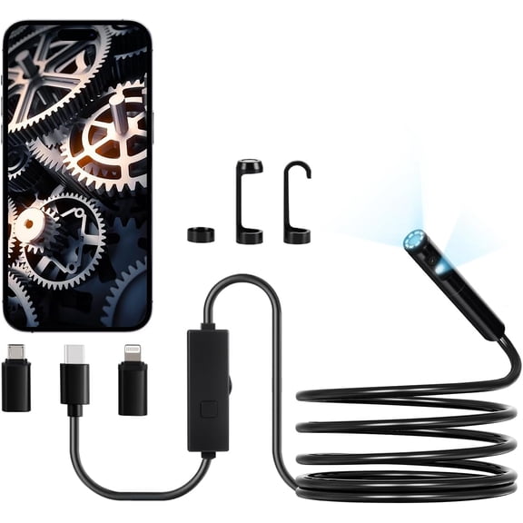 Endoscope Camera with Light, Dual Lens Borescope for Android & iOS, 1920P HD Inspection Camera, 8 + 1 LED Lights, 2X Zoom, 10FT Snake Cable, IP67 Waterproof