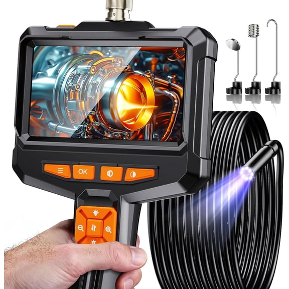 Endoscope Camera with Light, Handheld Borescope Inspection 4.3" IPS Screen, IP67 Waterproof 8 Adjustable LED Lights & 16.5FT Semi-Rigid Snake Camera, Bore Scope Tools for Men