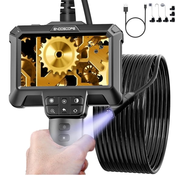 Borescope Camera with Light, IP67 Waterproof Borescope Camera with 16.5ft Semi-Rigid Cord, 4.3" LCD Screen Borescope with 8 Adjustable LED Lights, HD 1080P Inspection Camera Scope Camera
