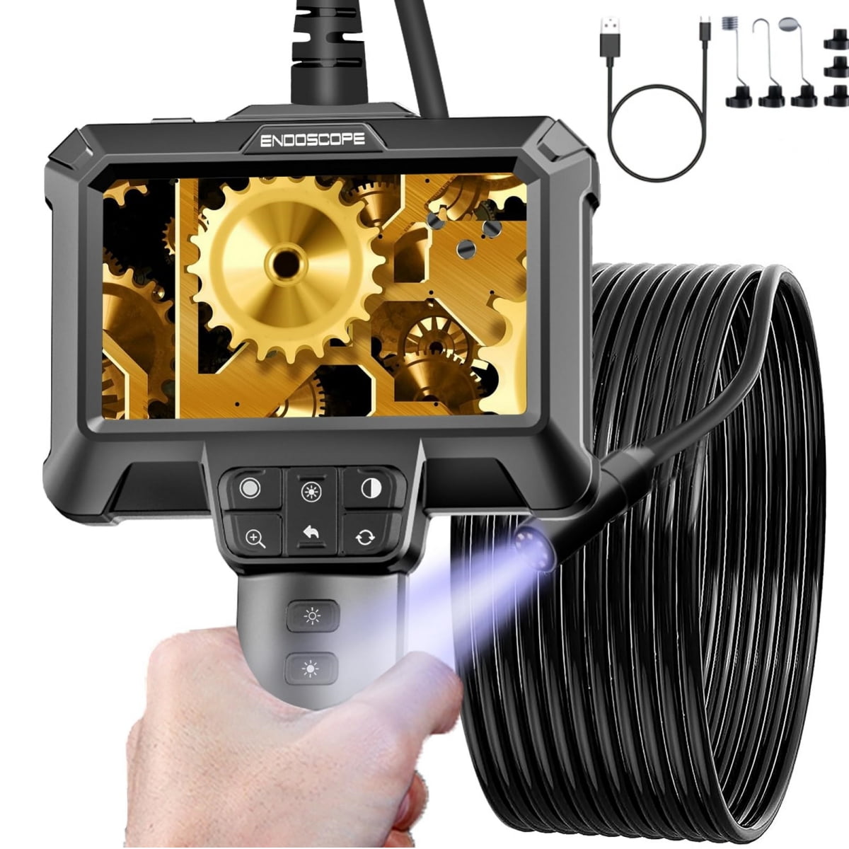 Endoscope Camera with Light, IP67 Waterproof Borescope Camera with 16.5ft Semi-Rigid Cord, 4.3" LCD Screen Borescope with 8 Adjustable LED Lights, HD 1080P Inspection Camera Scope Camera